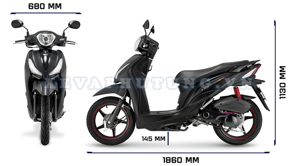 Kích thước tổng thể xe Kymco Hermosa Fi